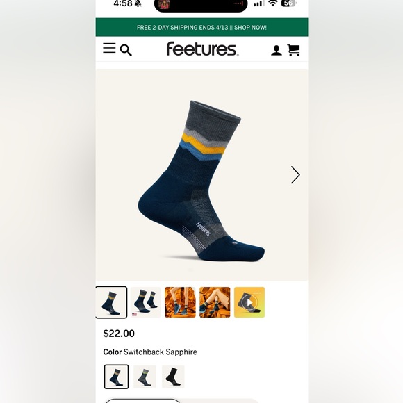 NWT | Feetures | Men's Multi-Color Crew Socks - Picture 5 of 8